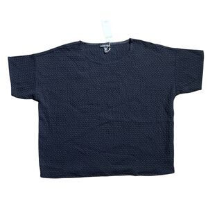 NWT Eileen Fisher Black Cotton/Tencel Stretch Chevron Ballet Neck Top Sz M